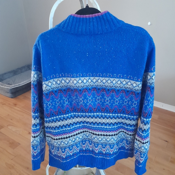 Blue Patterned Zip-Up Sweater - Picture 3 of 5